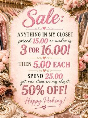 Closet Sale, 50% off item priced 16.00 or more.